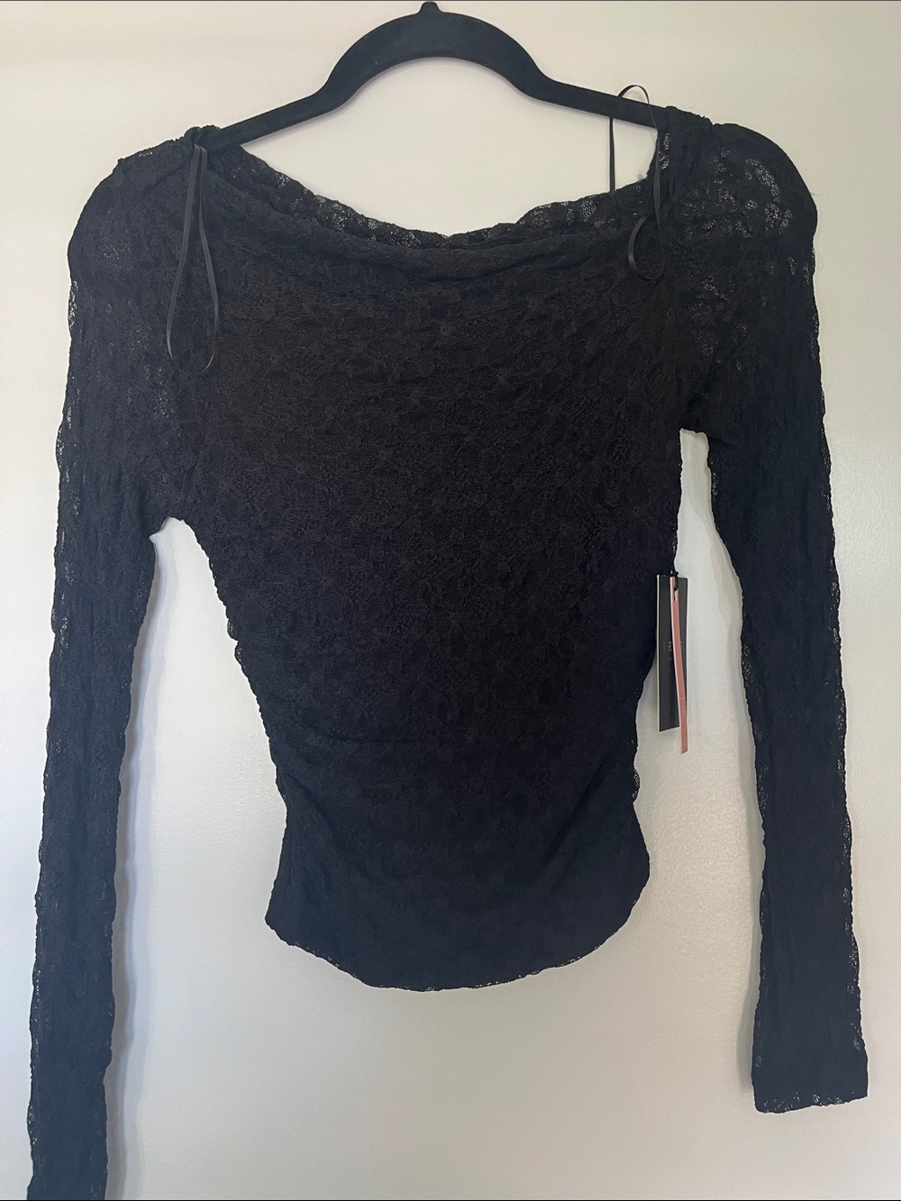 iris Black Lace Boatneck Long-Sleeve Top